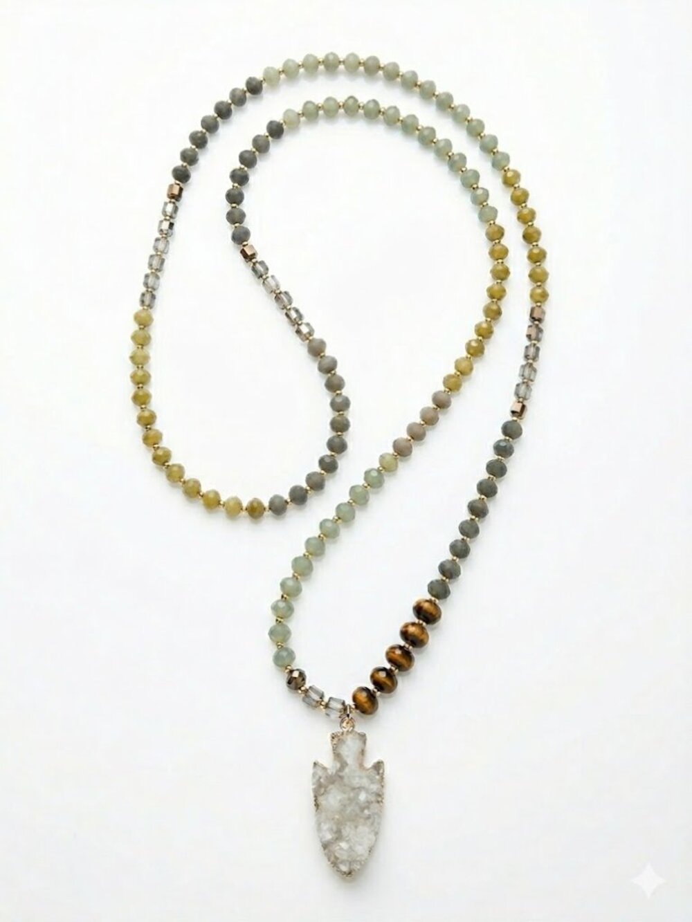 Boho Earthy Beaded Necklace Indie Gemstone Fairycore Crystal Arrowhead